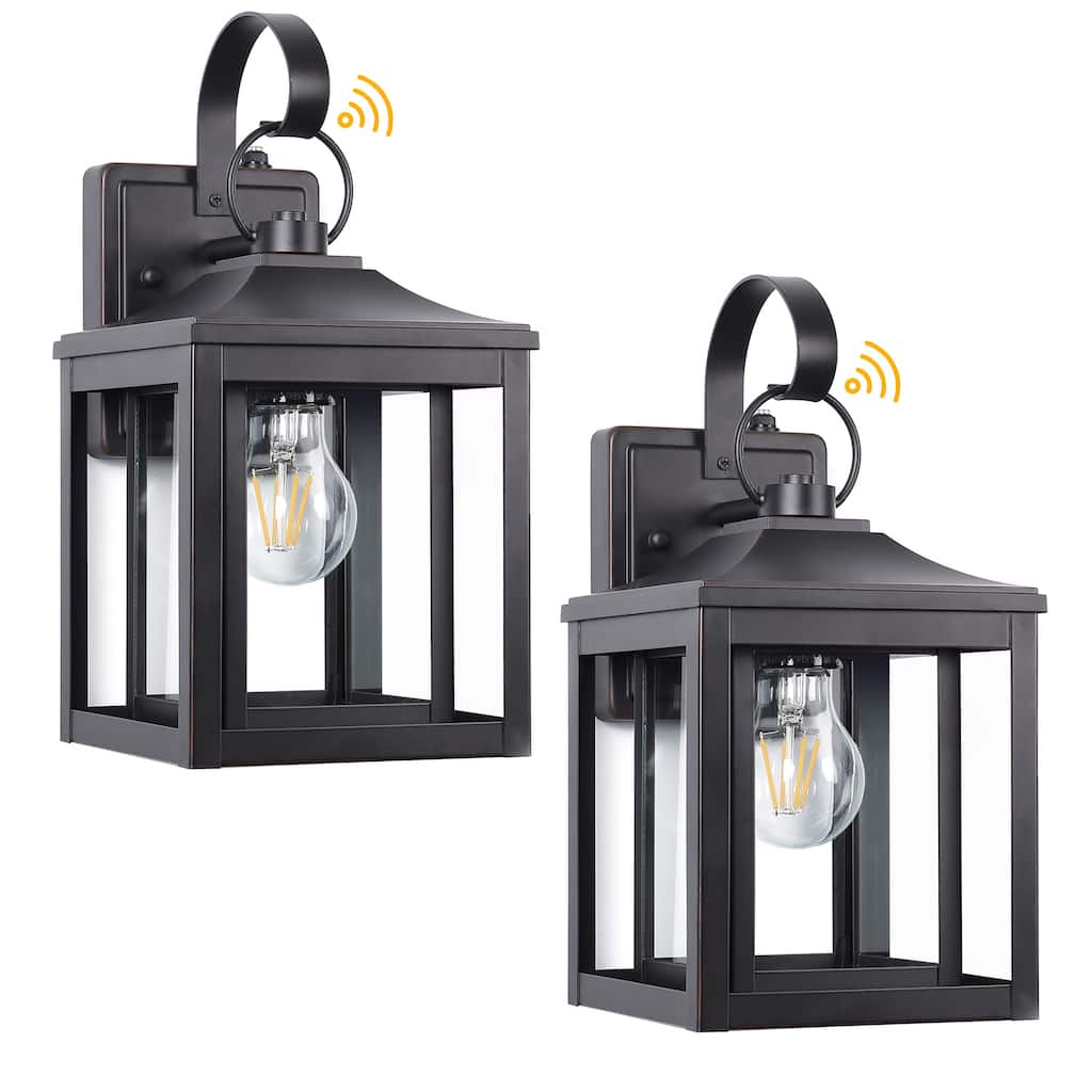 2 Pack 1-Light Matte Black Dusk to Dawn Outdoor Wall Lantern Sconce - 2 Pack
