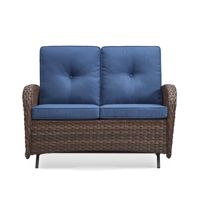 Outdoor Glider Loveseat Patio Sofa Brown-Blue - Brown