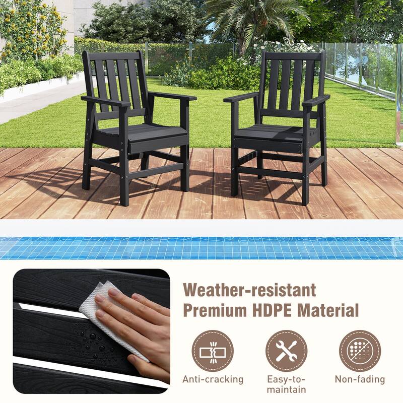 Gymax 6PCS Patio Dining Bench Set Outdoor HDPE Weather Resistant Table