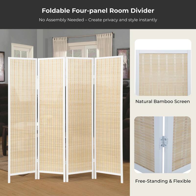 Roundhill Furniture Inkwell 4-Panel Bamboo Room Divider, Folding Portable Partition Screen