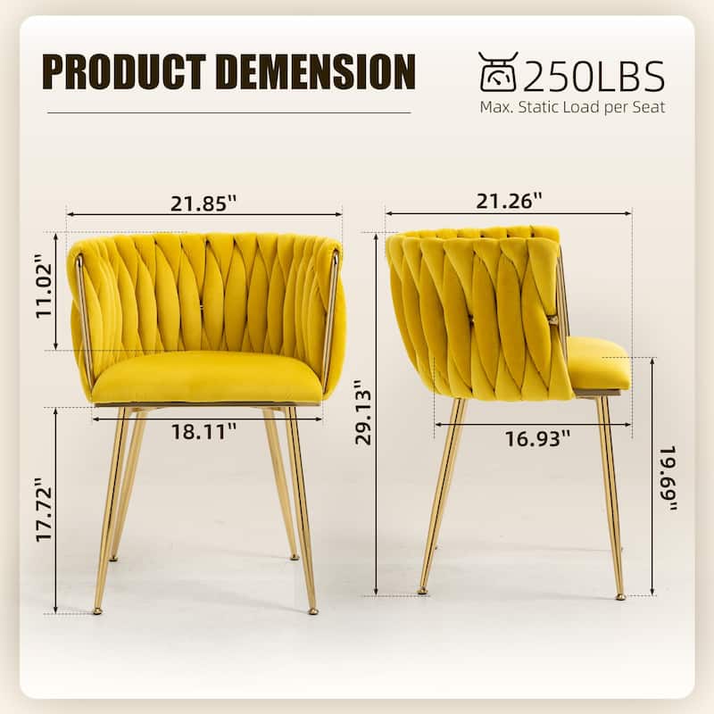 HOMEFUN Velvet Upholstered Tufted Side Dining Chair With Golden Legs（set of 2）