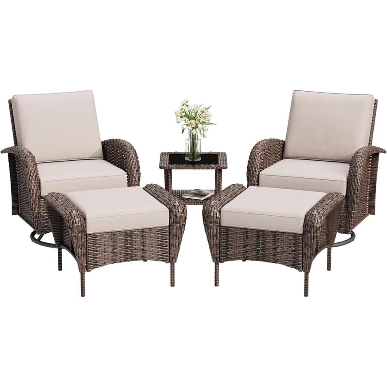 EROMMY Outdoor Wicker Patio Set with Swivel Chairs, Sofa, Ottomans and Tables, All-Weather Conversation Furniture for backyard.