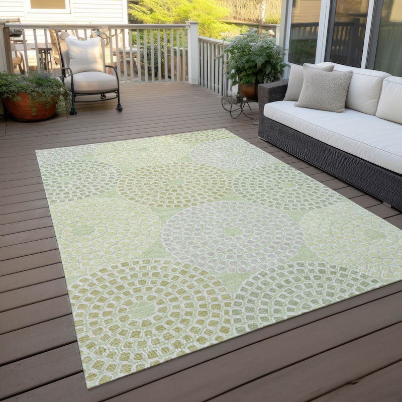 Machine Washable Indoor/ Outdoor Chantille Contemporary Geo Rug - Mint - 5' x 7'6"