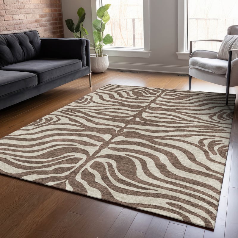Machine Washable Indoor/ Outdoor Modern Animal Print Chantille Rug - Brown - 8' x 10'