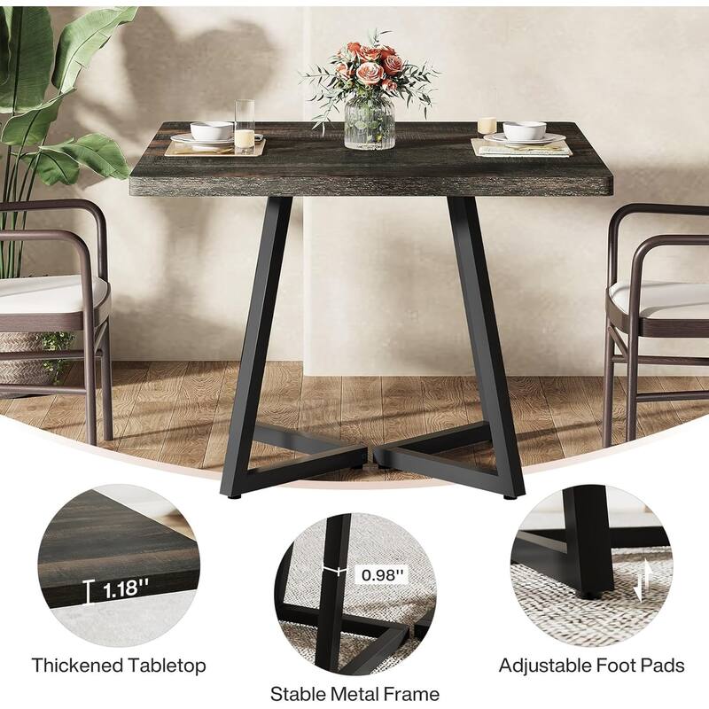 Industrial Dining Table for 4, 31.5” Square Dinner Table for Kitchen