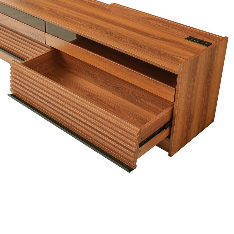 LED TV Stand for TVs up to 80" Wood TV Console with 4 Storage Drawer Media Console Table with Built-in Charging Ports