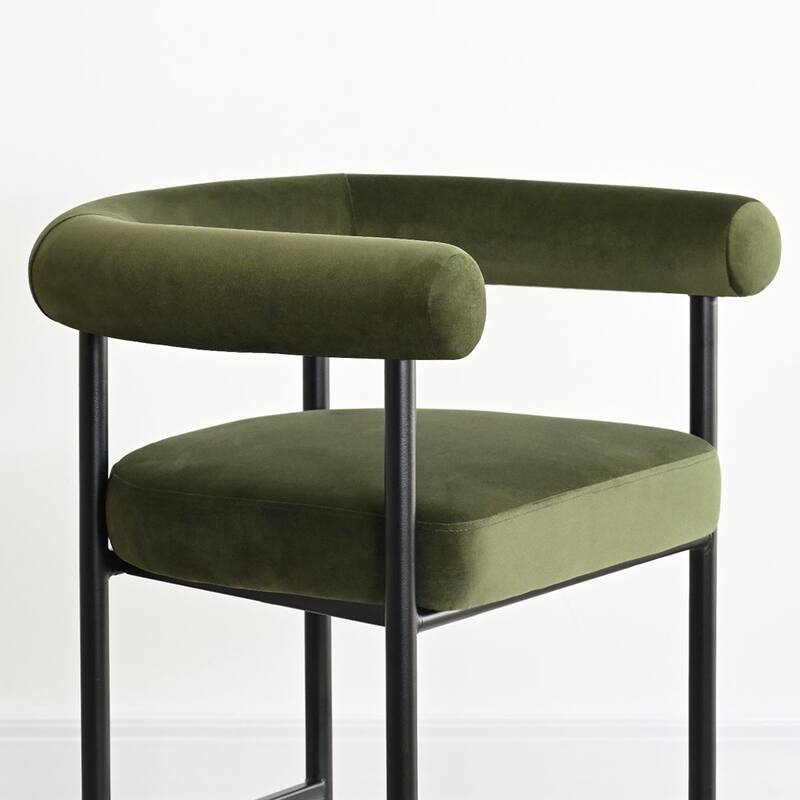 Velvet Counter Height Bar Stools with Arms, Curved Back, Metal Frame (Set of 4)