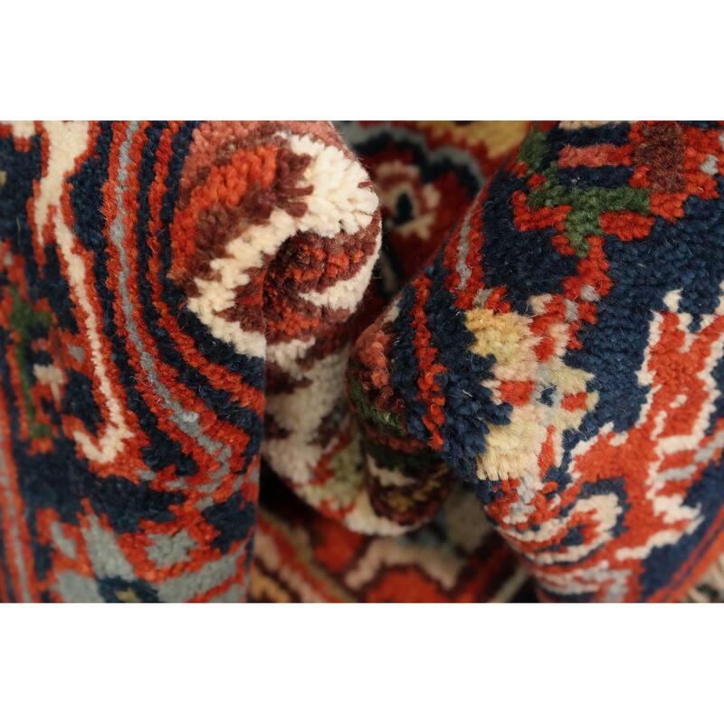 Hand Knotted Oriental 100% Wool Carpet Traditional Geometric Oranges & Rust Heriz (serapi) Area Rug - 4' 11'' X 3' 0''