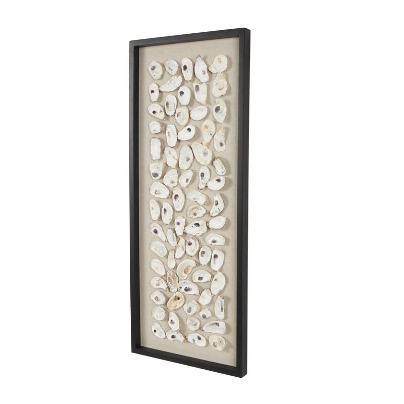Shell Handmade Abstract Wall Decor with Beige Linen Backing and Black Frame - Cream - Roche River Decor