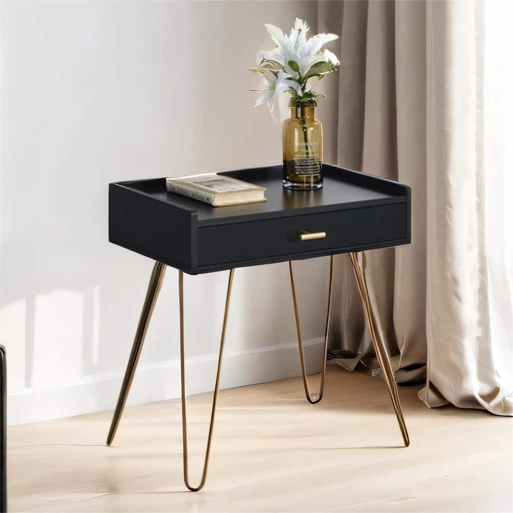 Black and Gold Wood Storage End Table
