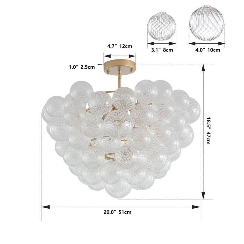 Modern Minimalist Pendant Light Chandelier with Threaded Clear Glass Globe Shade, for Living Room, Dining Room, Kitchen