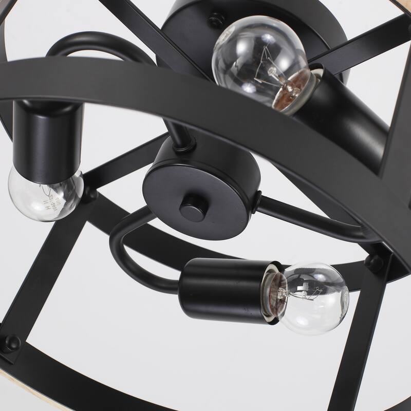 3-Light Drum-shaped Semi Flush Mount Chandelier for Hallway Entryway Dining Room