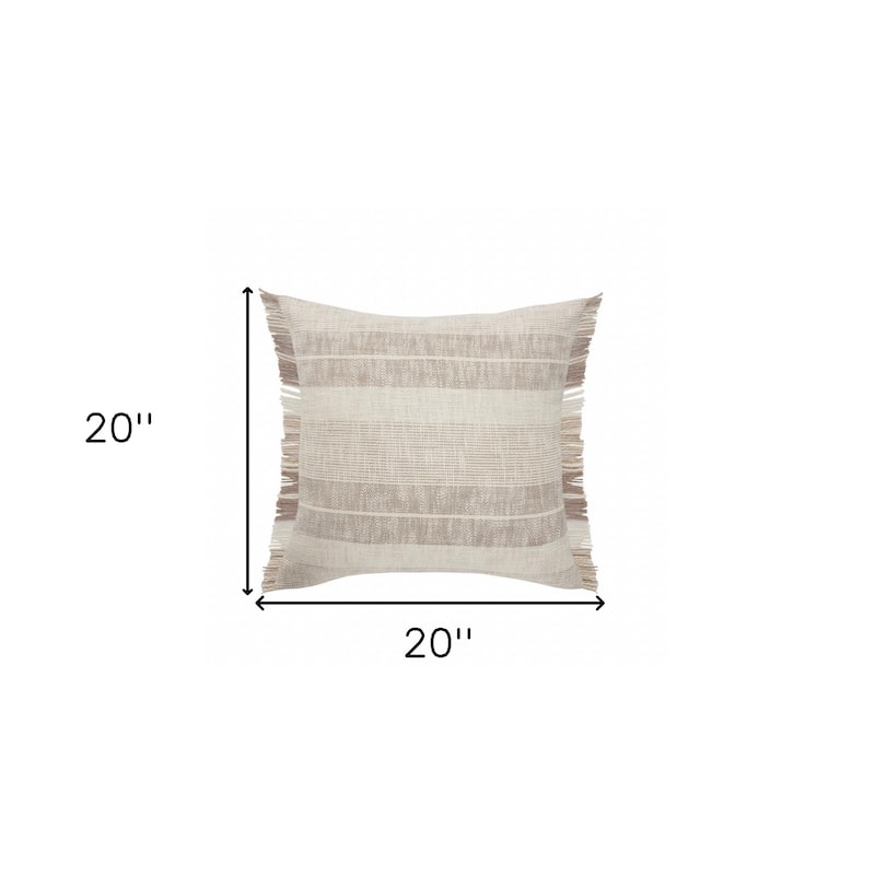 HomeRoots 20" Cream Striped Cotton Throw Pillow