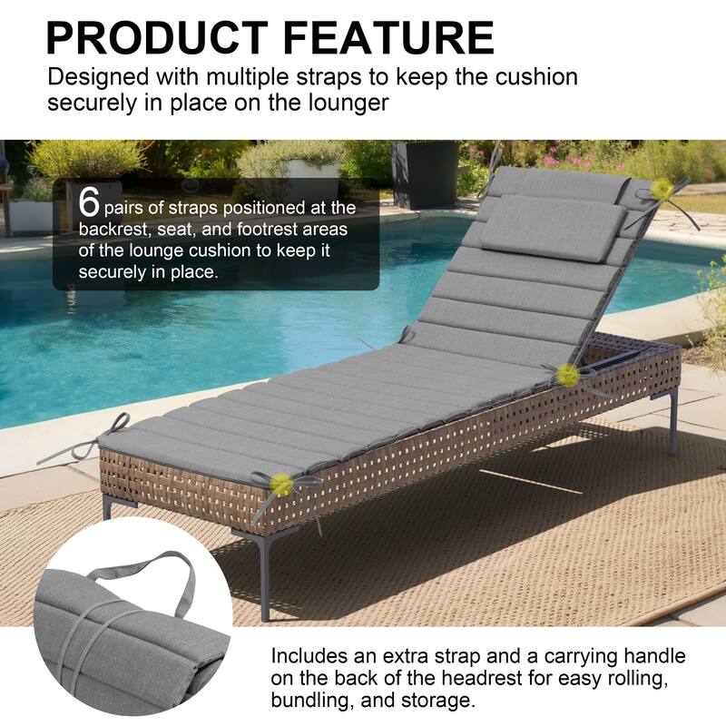 Outdoor Chaise Lounge Cushion Quilted Patio Sun Lounger Pad with Straps