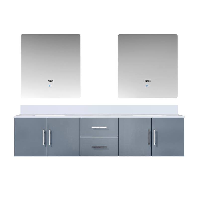 Geneva 80 in. W x 22 in. D Dark Grey Double Bath Vanity, Cultured Marble Top, and 30 in. LED Mirrors - 80 Inch - Dark Grey