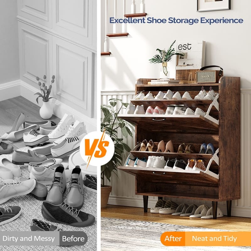 2 Flip 1 Barrier Barn Door Shoe Cabinet Melamine Embossed 31.6in