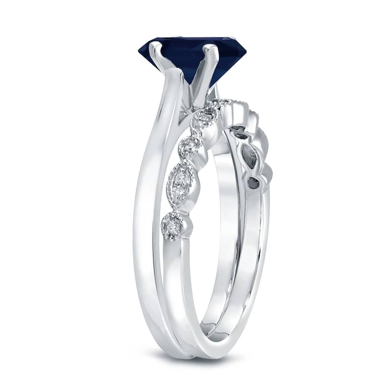 Auriya 14k Gold 3/4ctw Vintage Solitaire Sapphire Engagement Ring Set 1/6ctw