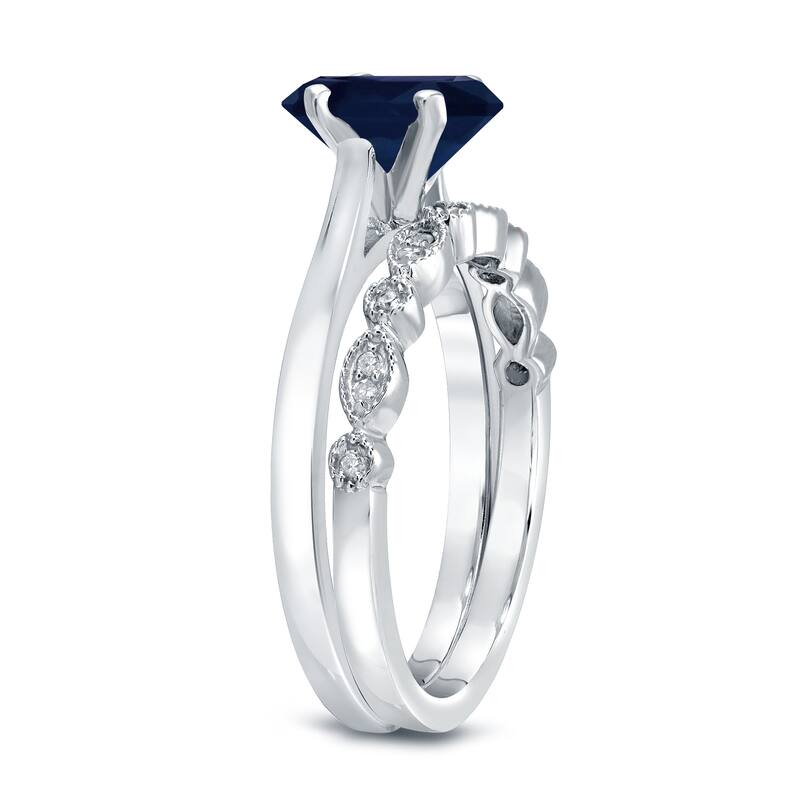Auriya 14k Gold 1/2ctw Vintage Solitaire Sapphire Engagement Ring Set 1/6ctw