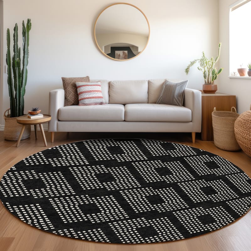 Premium Washable Super Soft Modern Houndstooth Mayfield Rug - Black - 8' x 8'