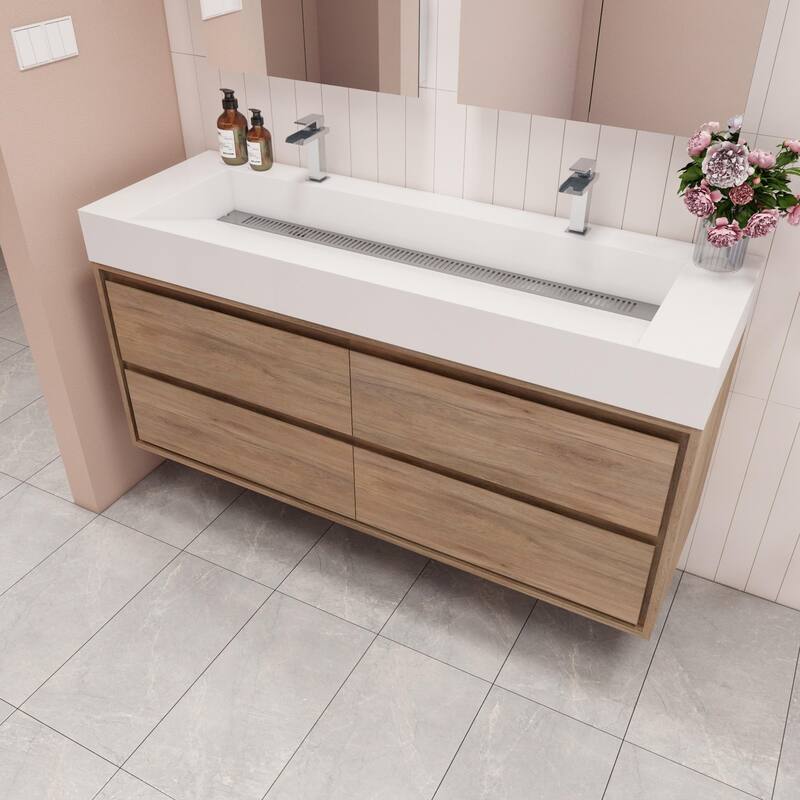 Victoria 60" Wall Mounted Modern Vanity with Double Acrylic Sink