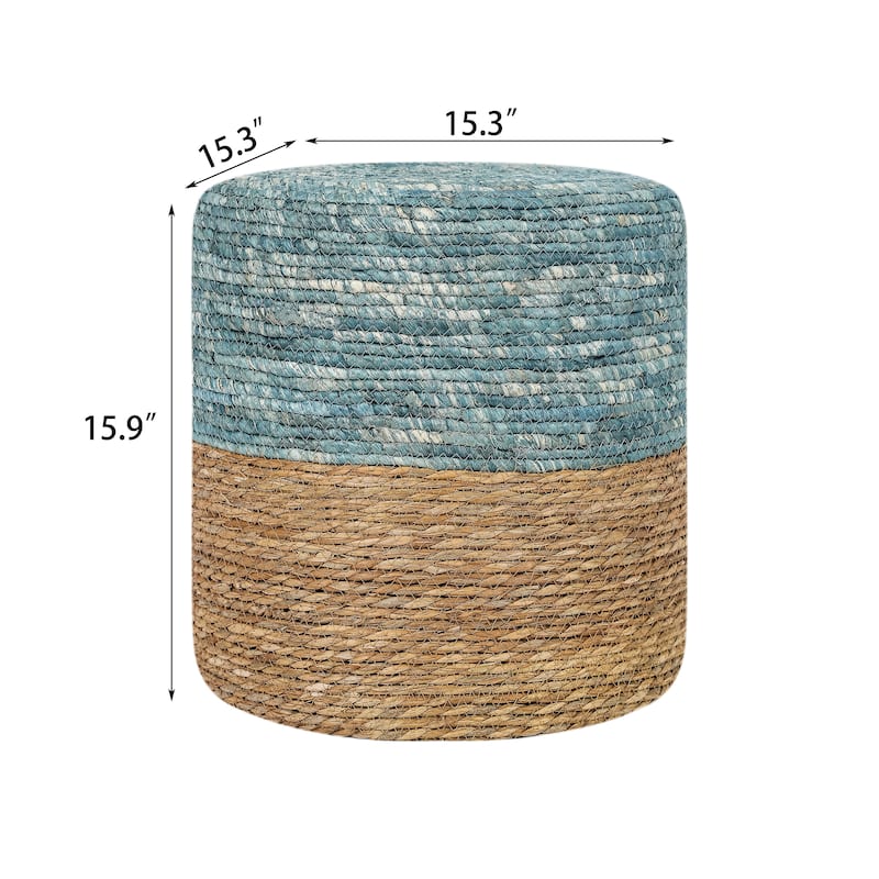 Adeco Foot Stool Natural Cattail Hand Weave Round Ottoman