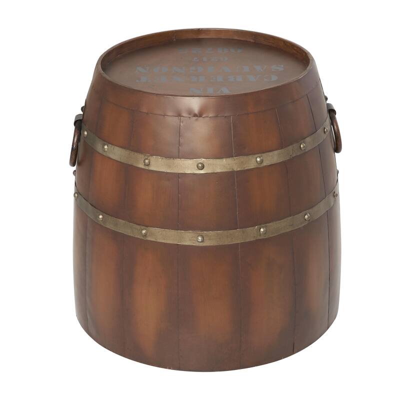 Metal Wine Barrel Accent Table - Brown - Roche River Decor - 20"Wx20"Lx19"H