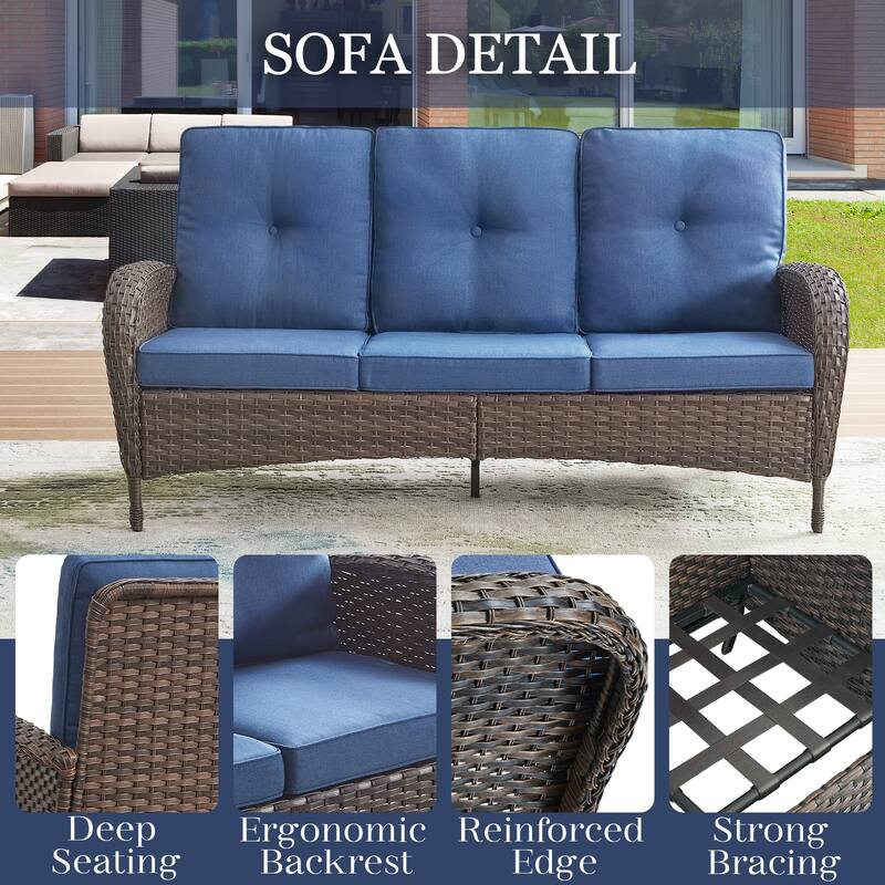 6 Pieces Rocker Chairs Patio Sofa with Table Ottomans