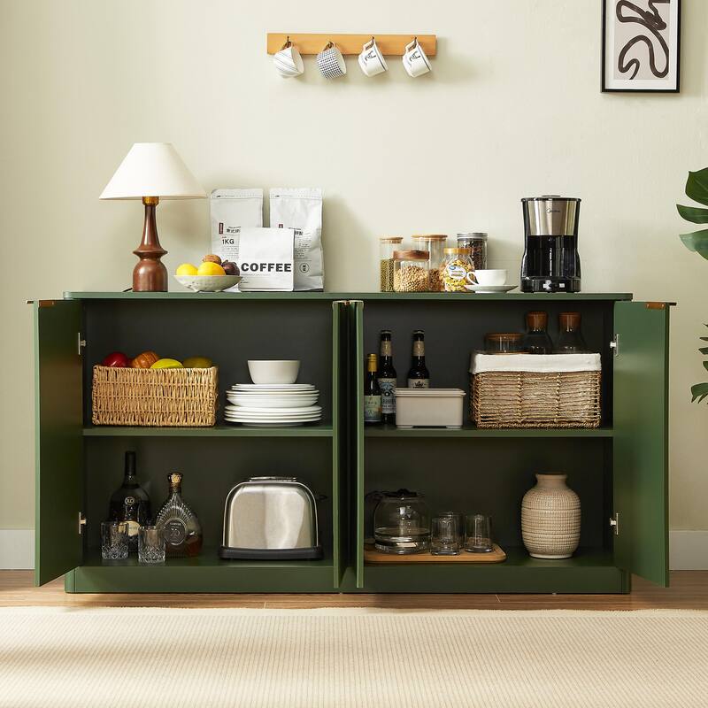 59-inch modern wavy sideboard, curved contour design storage cabinet, 4-door cabinet with storage function for kitchen