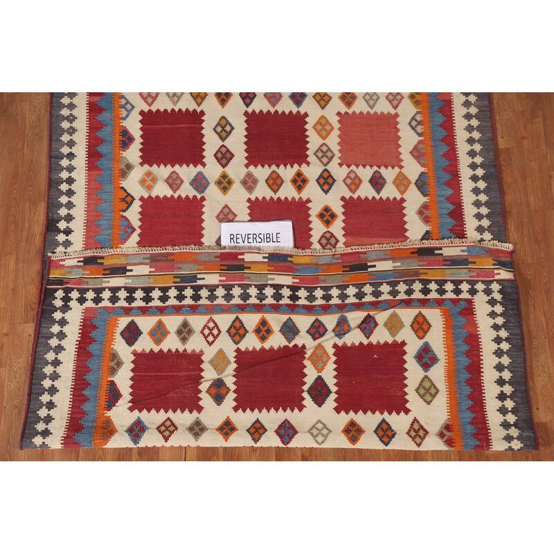 Vegetable Dye Kilim Qashqai Persian Antique Rug Hand-Woven Wool Carpet - 5'4"x 9'11"
