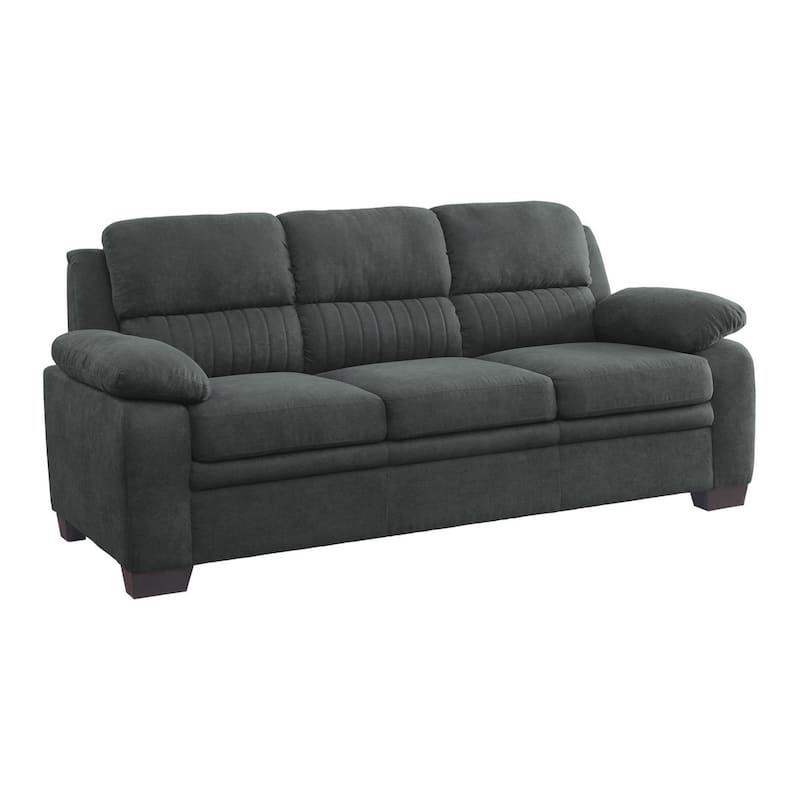 Hugh 80 Inch Sofa, Dark Gray Polyester, Soft Foam Cushioned, Solid Wood