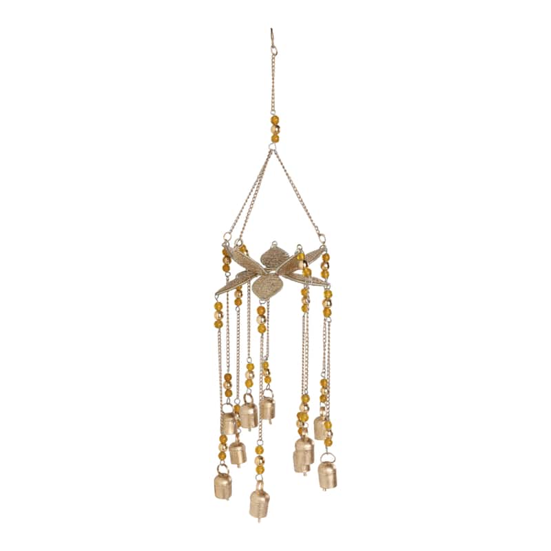 Metal Beaded Mosaic 3D Flower Wind Chime Home Garden Decor - 25" Gold - 6" x 6" x 25"