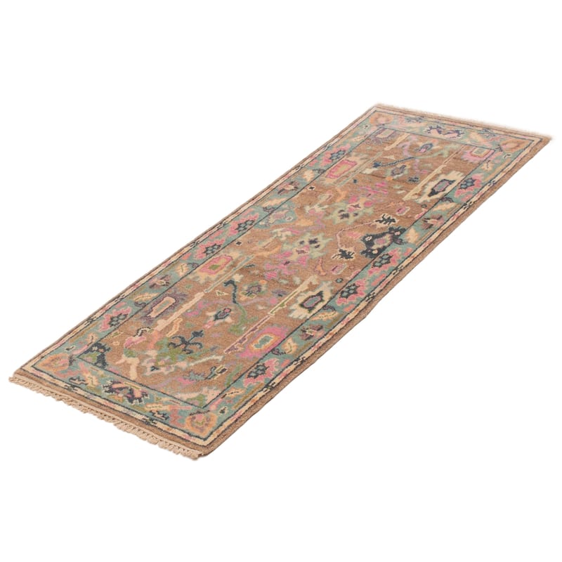 ECARPETGALLERY Hand-knotted Modern Oushak Tan Wool Rug - 2'5 x 6'2