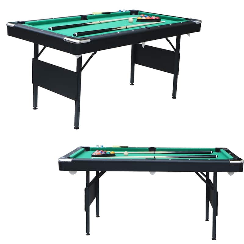 65.7"L Portable Pool Table, Billiard Table, Includes Balls, Cues - 5.6FT