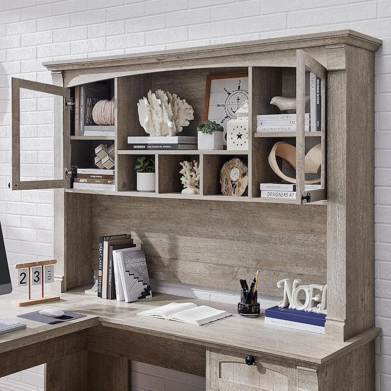 Farmhouse Computer Desk with Hutch, Wood Home Office Desk