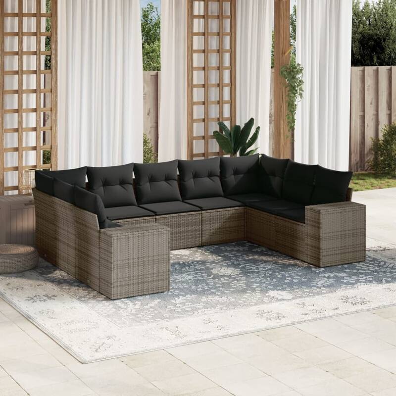 vidaXL Patio Sofa Set with Cushions Outdoor Conversation Furniture Poly Rattan