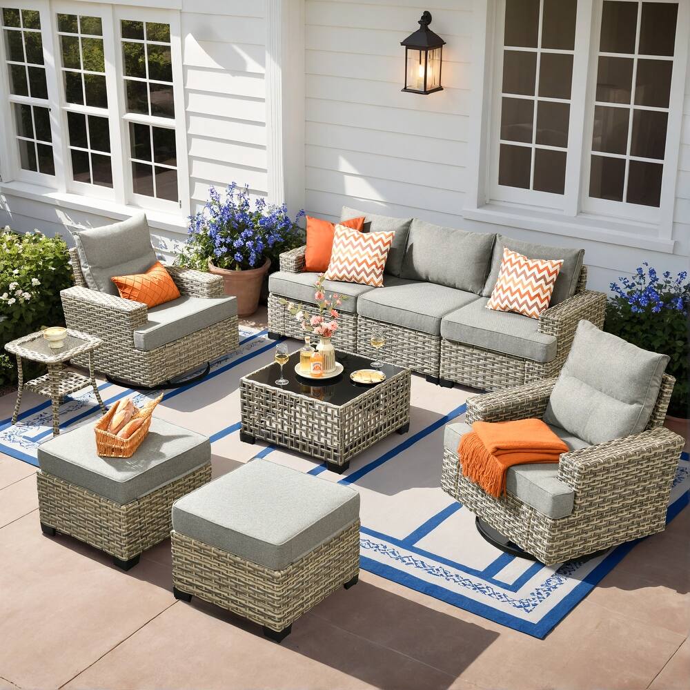 XIZZI 9-piece Outdoor Patio Wicker Furniture Swivel Chair Set