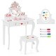 preview thumbnail 1 of 8, Gymax Kid Vanity Table Stool Set Dual-use Rotatable Mirror Whiteboard White