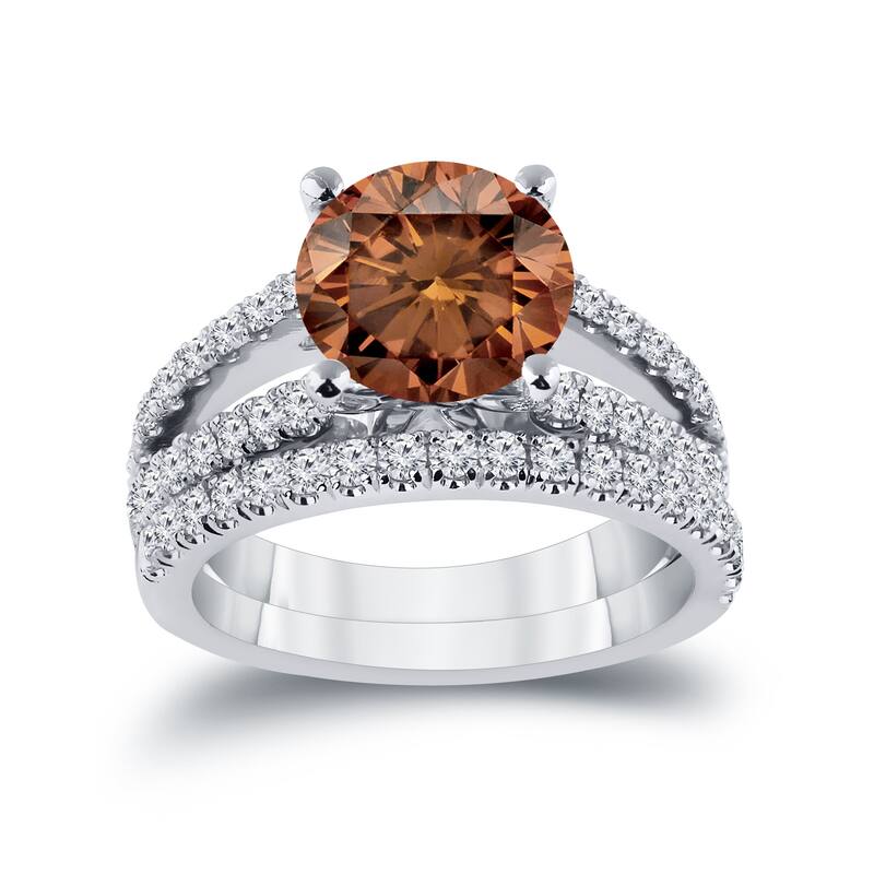Auriya 2 5/8ctw Round Brown Diamond Engagement Ring Set 14k Gold - White - 5