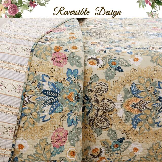 Cozy Line Florabella Cotton Floral 3-pc. Reversible Quilt Set