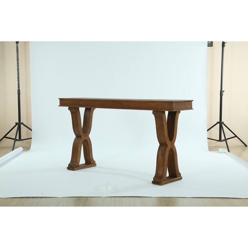 63-Inch Solid Wood Console Sofa Table for Entryway Living Room - Brown