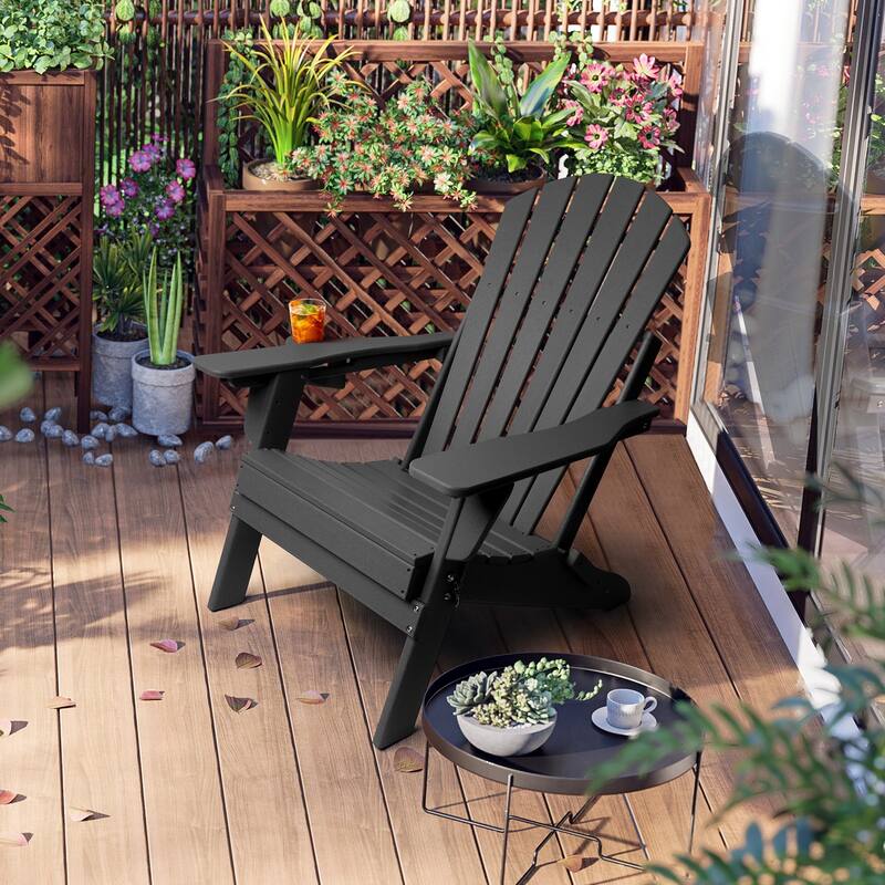 Vrakae Adjustable and Folding Adirondack Chair with Cup Holder - Black