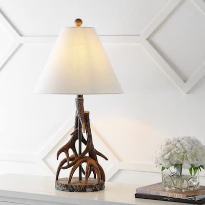 Elizabeth 26" Farmhouse Rustic Iron LED Table Lamp, Brown/White by JONATHAN Y