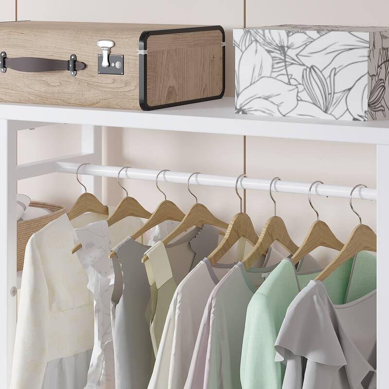 Javlergo Clothes Rack with Shelves and Hang Rod, Freestanding Storage Wardrobe - 35" W x 11.6" D x 55" H