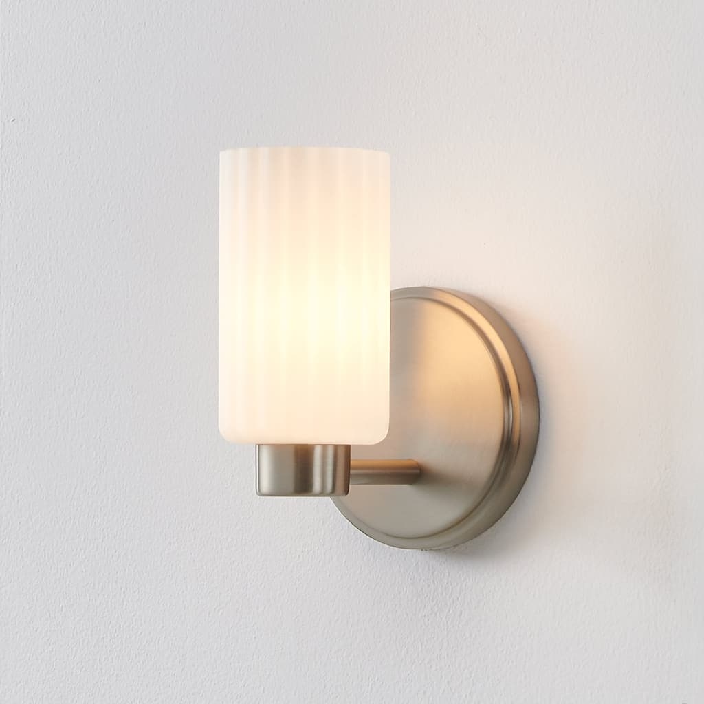 Thesis Bedminster 5-inch 1-light Brushed Nickel Vanity Light with Etched Opal Ribbed Glass Shade