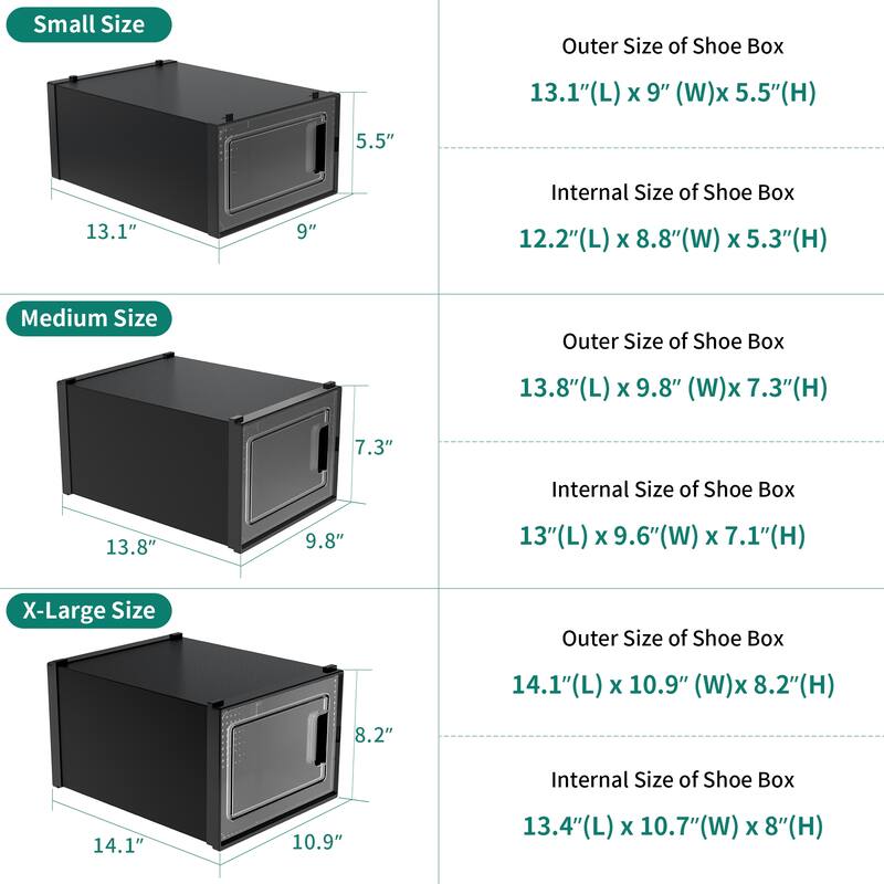 6/12/18 Pack Shoe Storage Box Plastic Stackable Shoe Organizer for Closet Foldable Sneaker Containers Bins Holders Racks