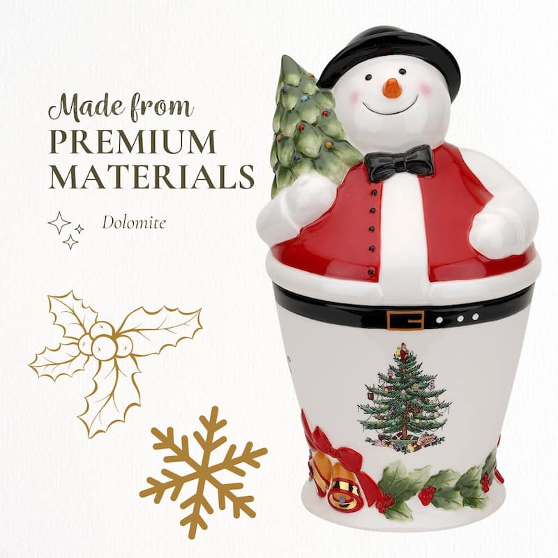 Spode Christmas Tree Mr Snowman Cookie Jar - 4.25" D x 10" H