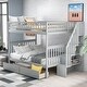 preview thumbnail 3 of 6, Full Over Full Bunk Beds with Stairs, Wood Bunk Bed Frame with Storage Shelf and 2 Drawers(Grey)