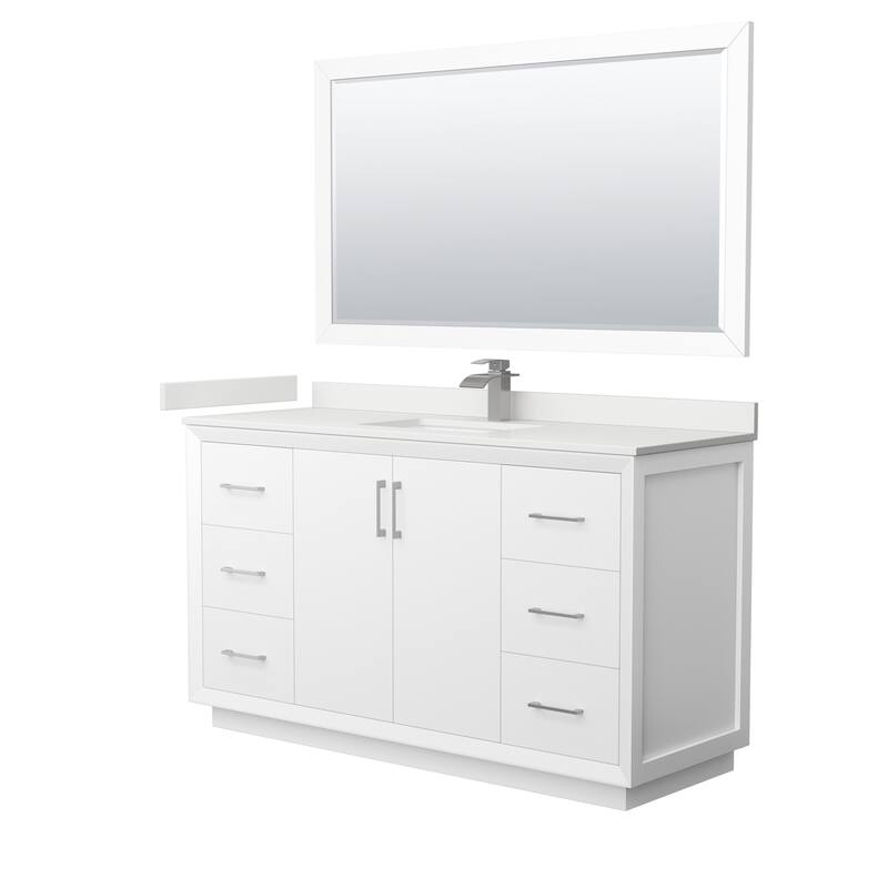 Wyndham Collection WCF414160S-QTZ-UNSM58 Strada 60" Free Standing - White / White Quartz Top / Brushed Nickel Hardware