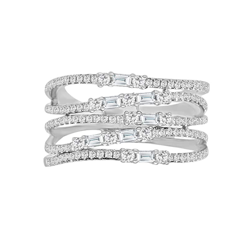 Auriya 14k Gold Lab Grown Round and Baguette Diamond Five-Row Band 0.18 ct. tw. (F-G, VS) - 5.5 - White