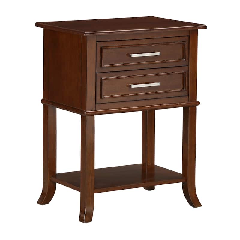 2 Drawer End Table with Shelf Transitional Storage Nightstand Solid Wood Legs Flared Base Beveled Edge Accent Table - 22
